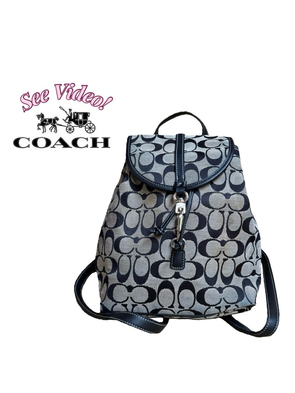 🐴 Coach K2J - 6613 Legacy Canvas Leather Backpack in Grey and Black